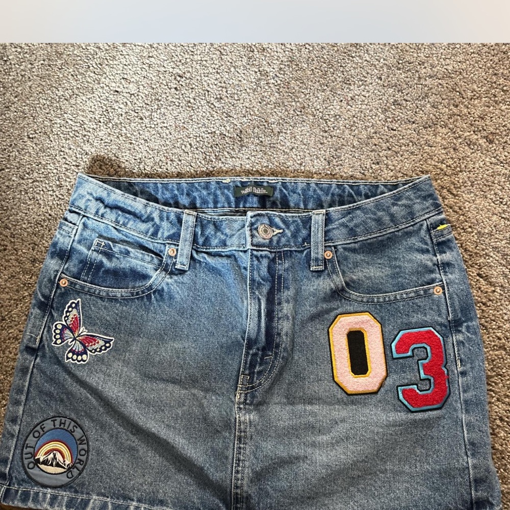 Blue Denim Embroidered Women's mini skirt
